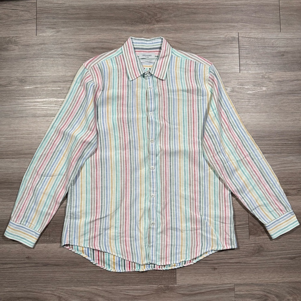 Men’s Industrie Australia Classic Fit Linen Blend Striped Button Down Size XL